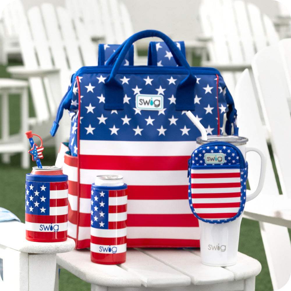 Swig Life All American Packi Backpack Cooler, Mega Mug Pouch and Can Coolers