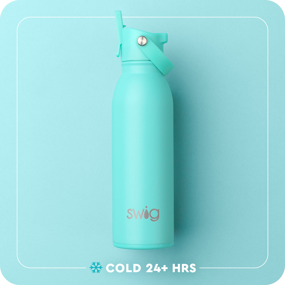 Swig Life 16oz Aqua Insulated Flip + Sip Cap Water Bottle temperature infographic - Cold 24+ hours