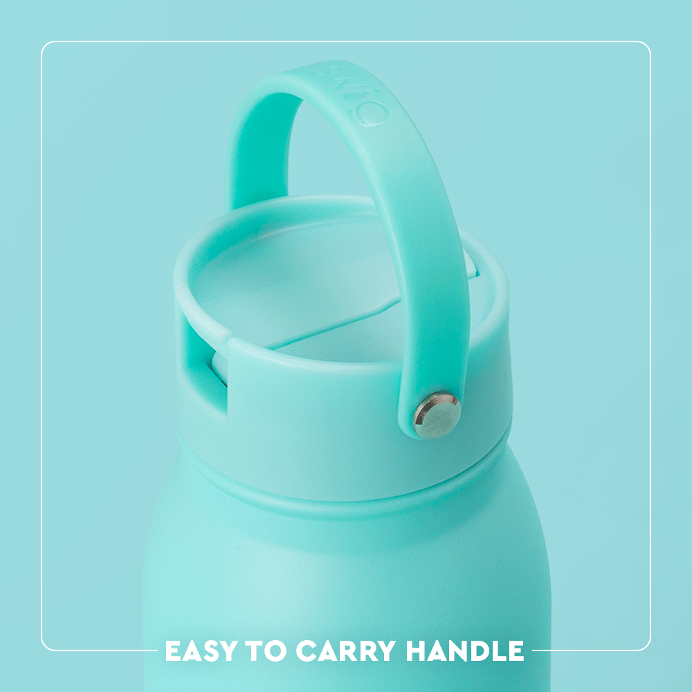 Swig Life Aqua Flip + Sip Straw Cap Lid animation with easy carry handle