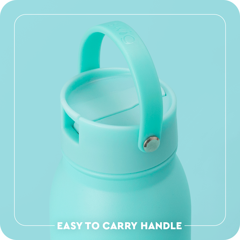 Swig Life Aqua Flip + Sip Straw Cap Lid animation with easy carry handle