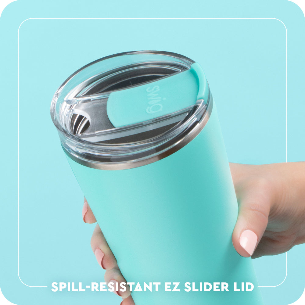Swig Life EZ Slider Lid animation - spill resistant, removable slider lid
