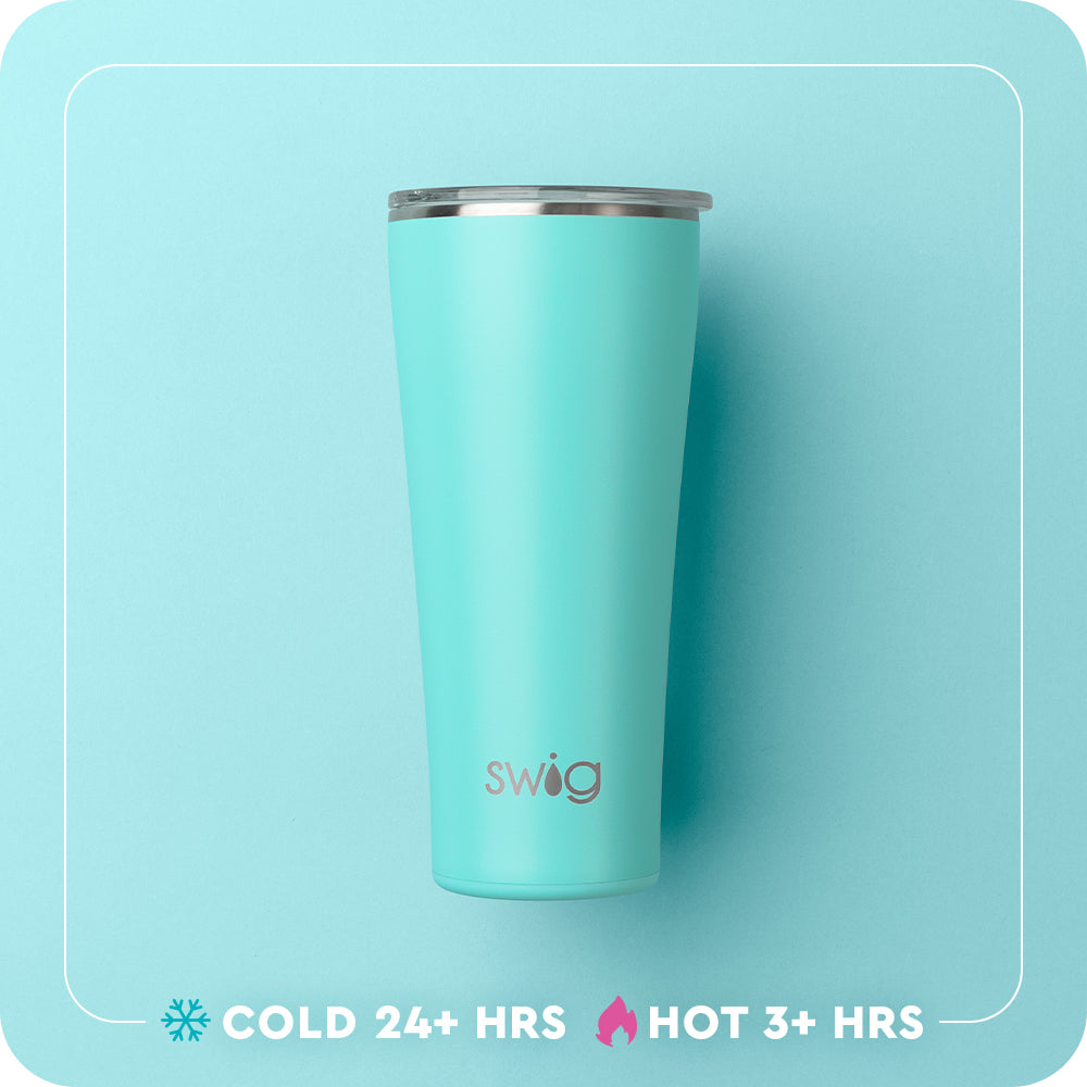 Swig Life 32oz Tumbler temperature infographic - cold 24+ hours or hot 3+ hours