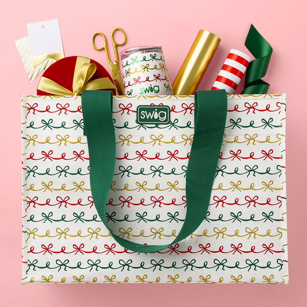 Christmas Bows Large Reusable Gift Bag