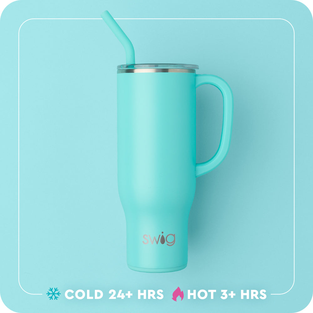 Swig Life 30oz Mega Mug temperature infographic - cold 24+ hours or hot 3+ hours