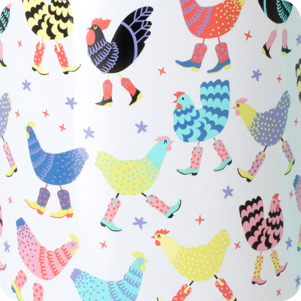 Swig Life Funky Chicken print pattern close-up detail