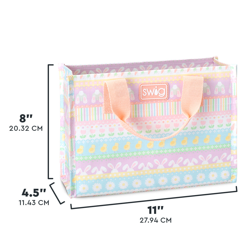 Swig Life Bunny Trail Small Reusable Bag size scale graphic showing dimensions