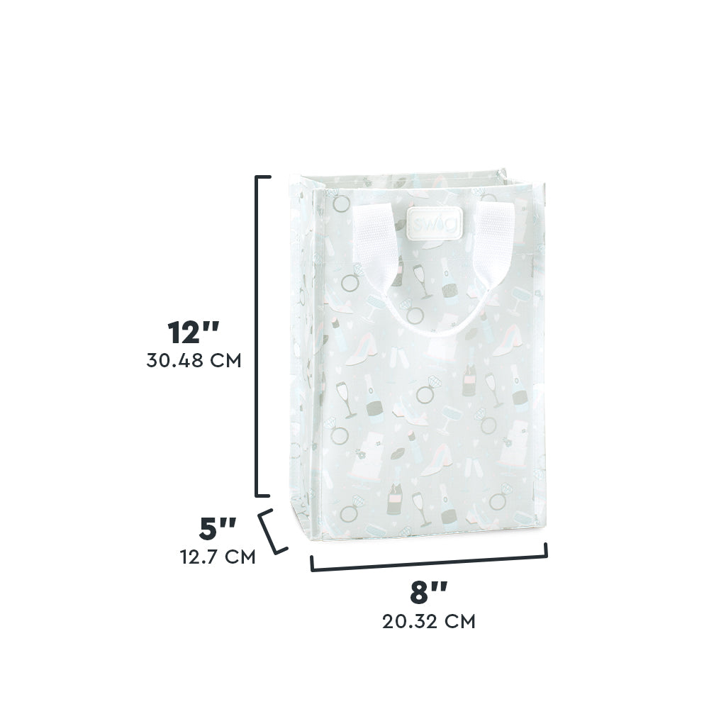 Swig Life Bride to Be Tall Reusable Bag size scale graphic showing dimensions