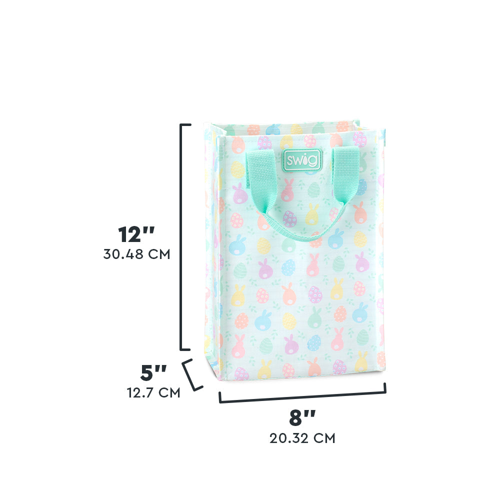 Swig Life Egg Hunt Tall Reusable Bag size scale graphic showing dimensions