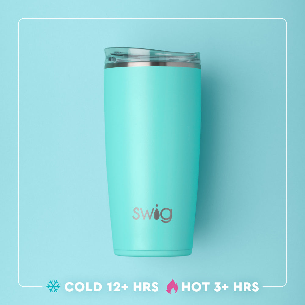 Swig Life 22oz Tumbler temperature infographic - cold 12+ hours or hot 3+ hours