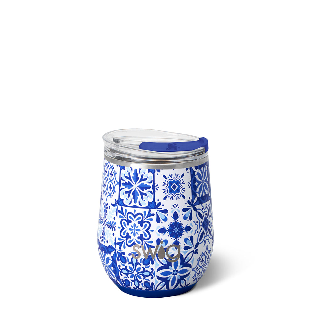 Indigo Tiles Stemless Wine 12oz
