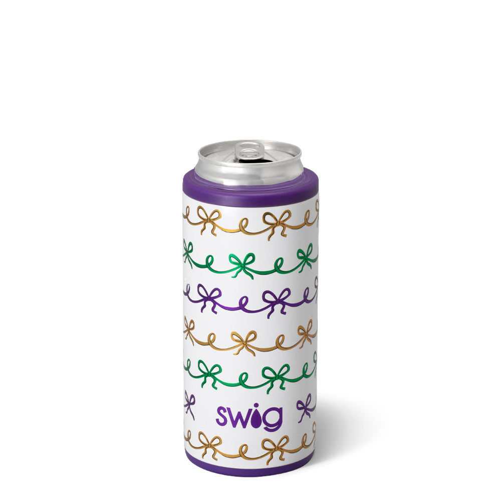 Mardi Gras Bows Skinny Can Cooler 12oz
