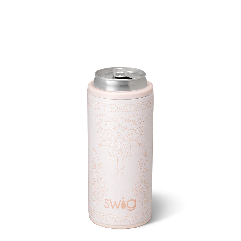 Saddle Stitch Cream Skinny Can Cooler 12oz