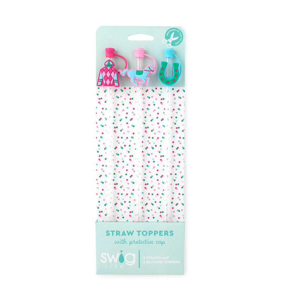 Swig Life Go Baby Go Straw Topper Set including three straws and three silicone topper protective caps