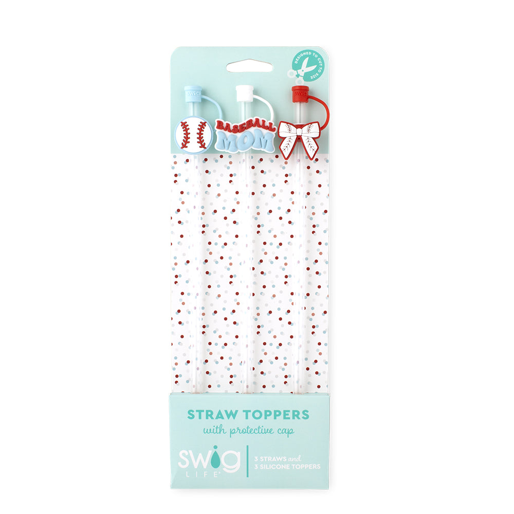 Swig Life Home Run Straw Topper Set including three straws and three silicone topper protective caps