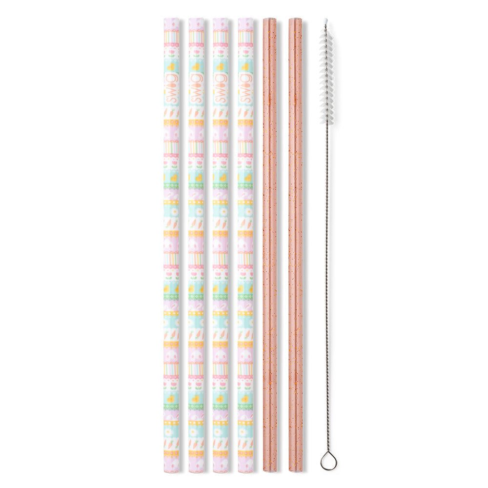 Bunny Trail + Peach Glitter Reusable Straw Set