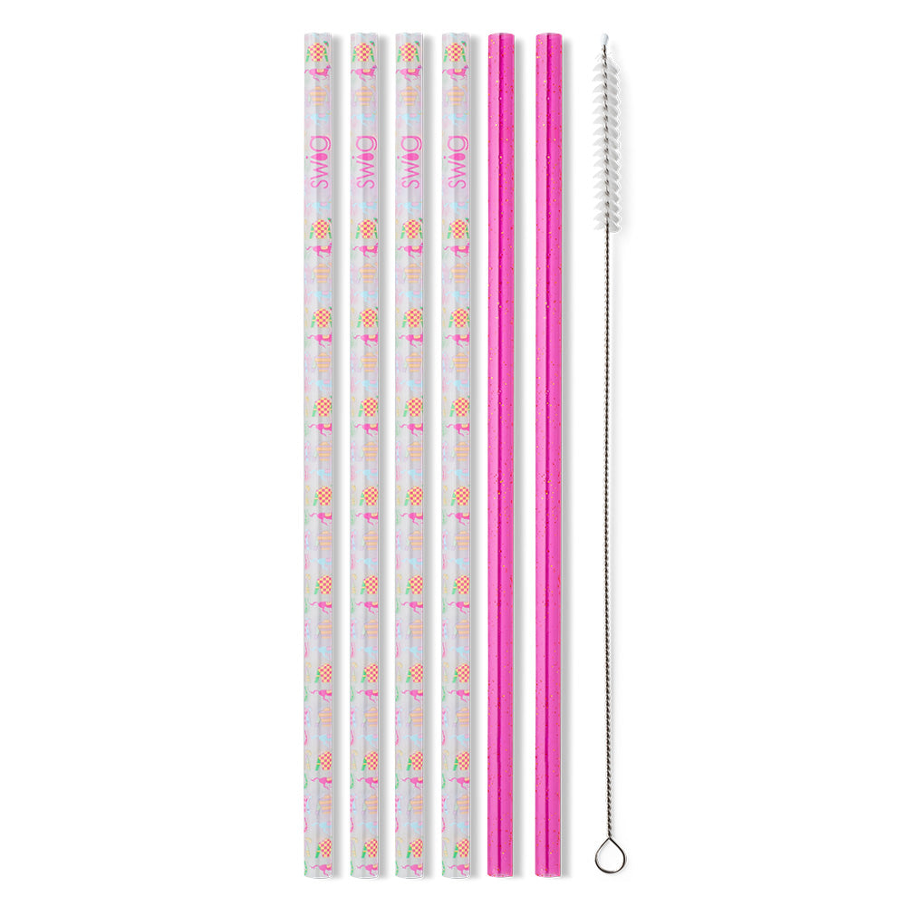 Go Baby Go + Pink Glitter Reusable Straw Set