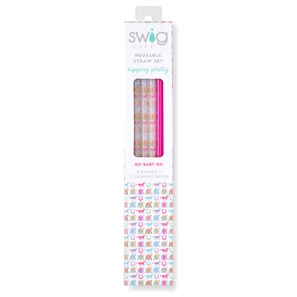Go Baby Go + Pink Glitter Reusable Straw Set