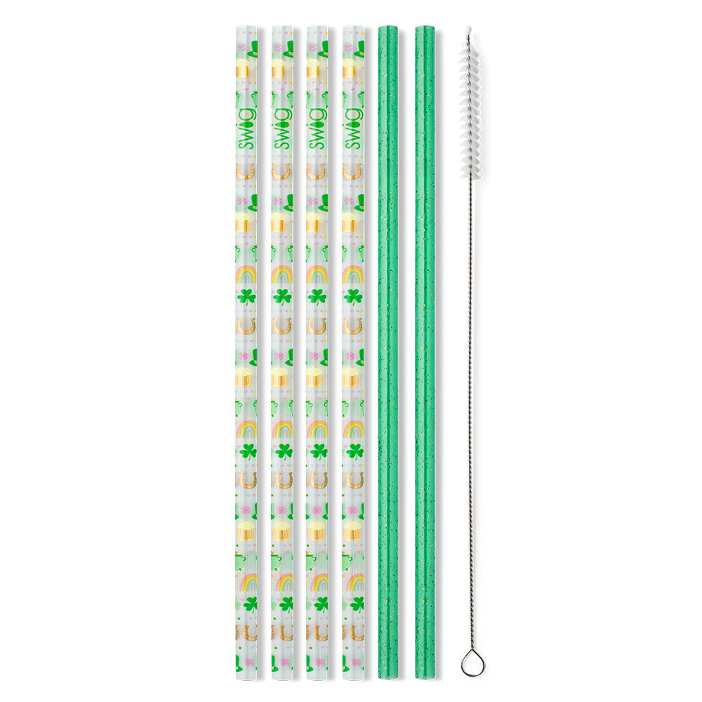 Lucky Charm + Green Glitter Reusable Straw Set