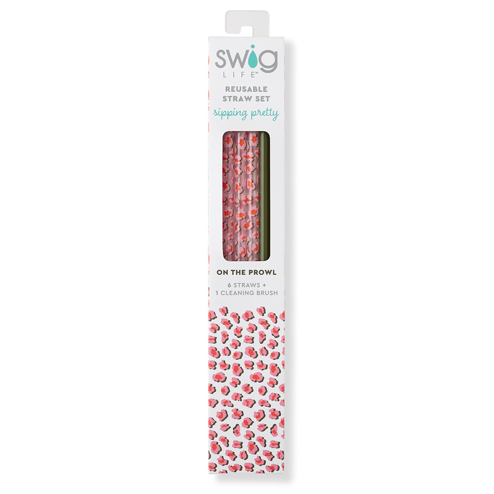 Swig Life On the Prowl + Olive Reusable Straw Set inside packaging