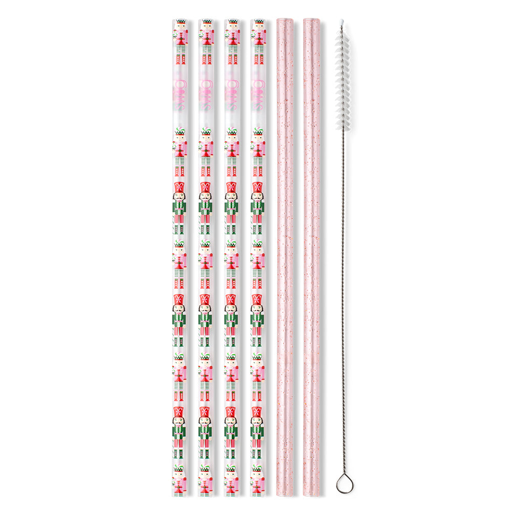 Sugar Plum Soldiers + Light Pink Glitter Reusable Straw Set