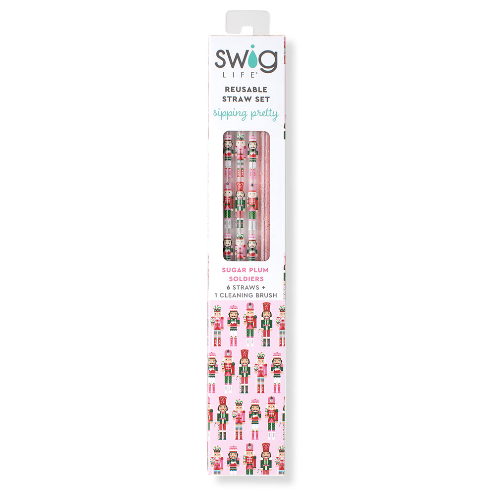 Sugar Plum Soldiers + Light Pink Glitter Reusable Straw Set