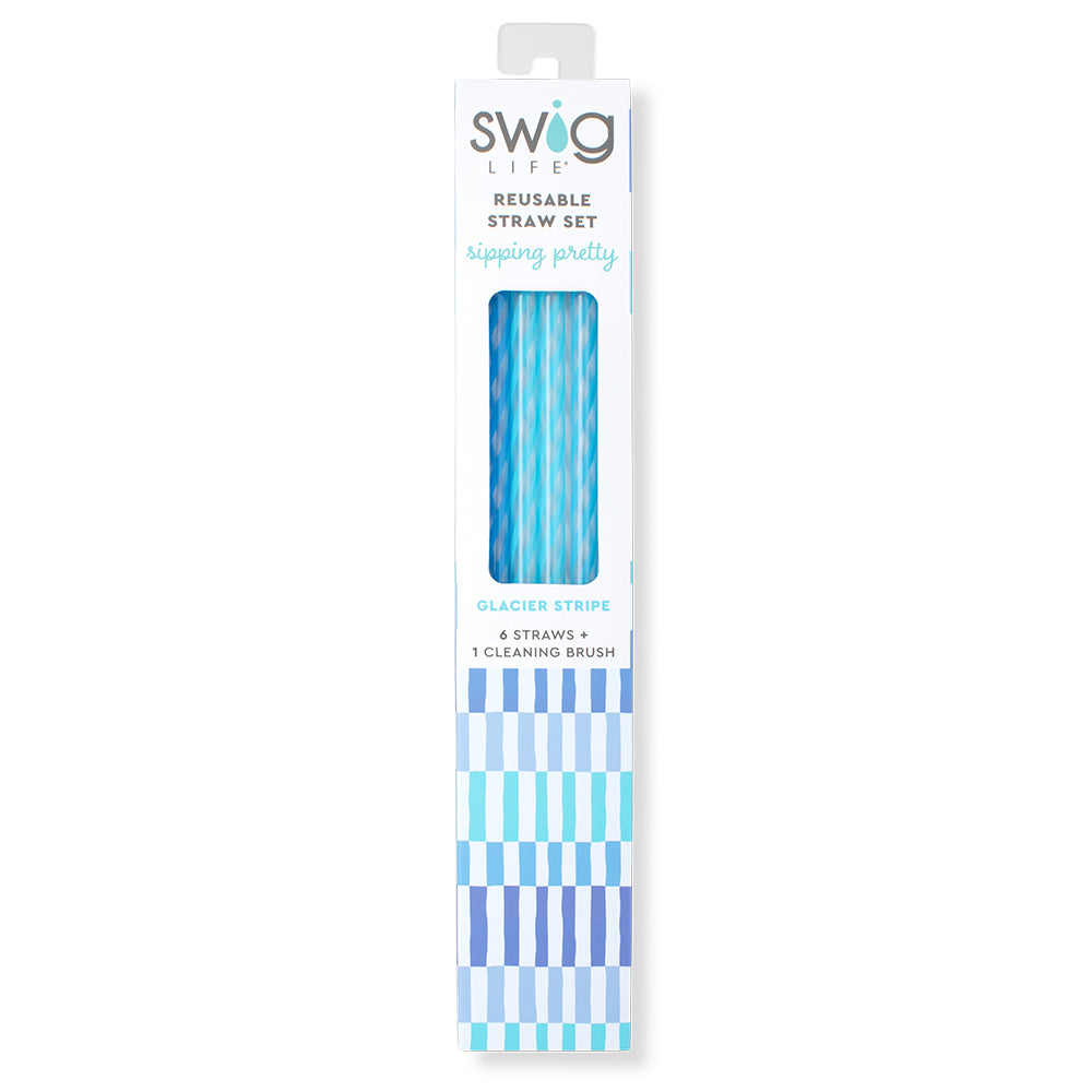 Swig Life Glacier Stripe Reusable Straw Set inside packaging