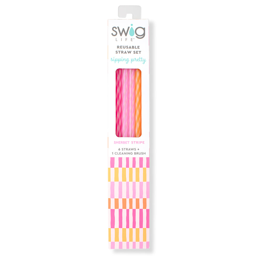 Swig Life Sherbet Stripe Reusable Straw Set inside packaging