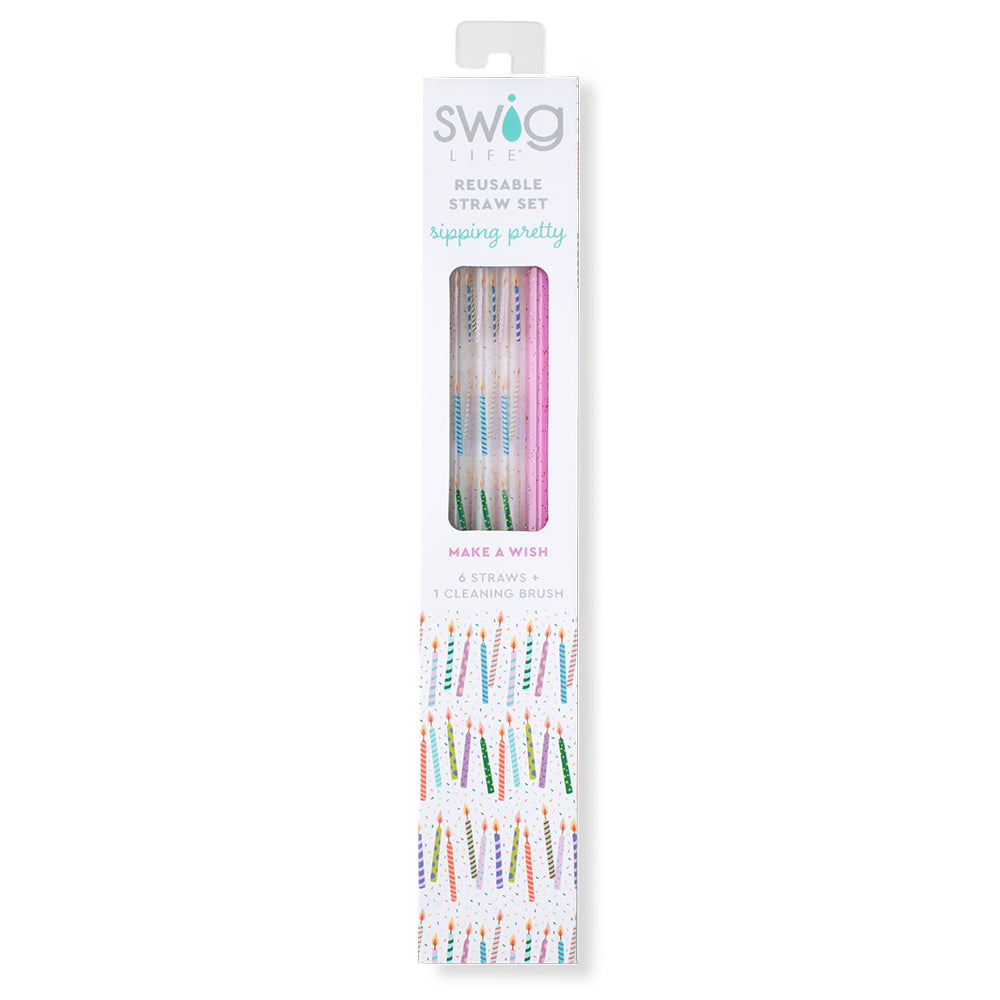 Make a Wish + Purple Glitter Reusable Straw Set