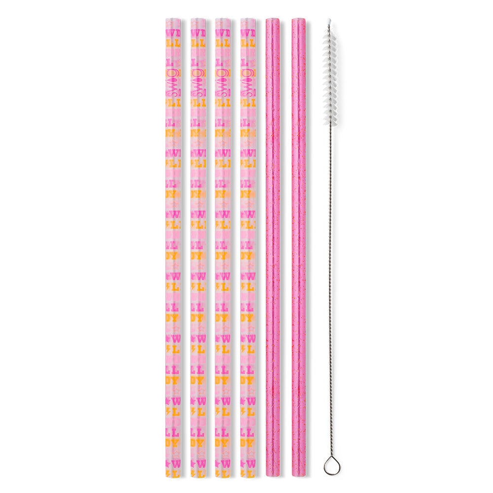 Howdy Y'all + Pink Glitter Reusable Straw Set