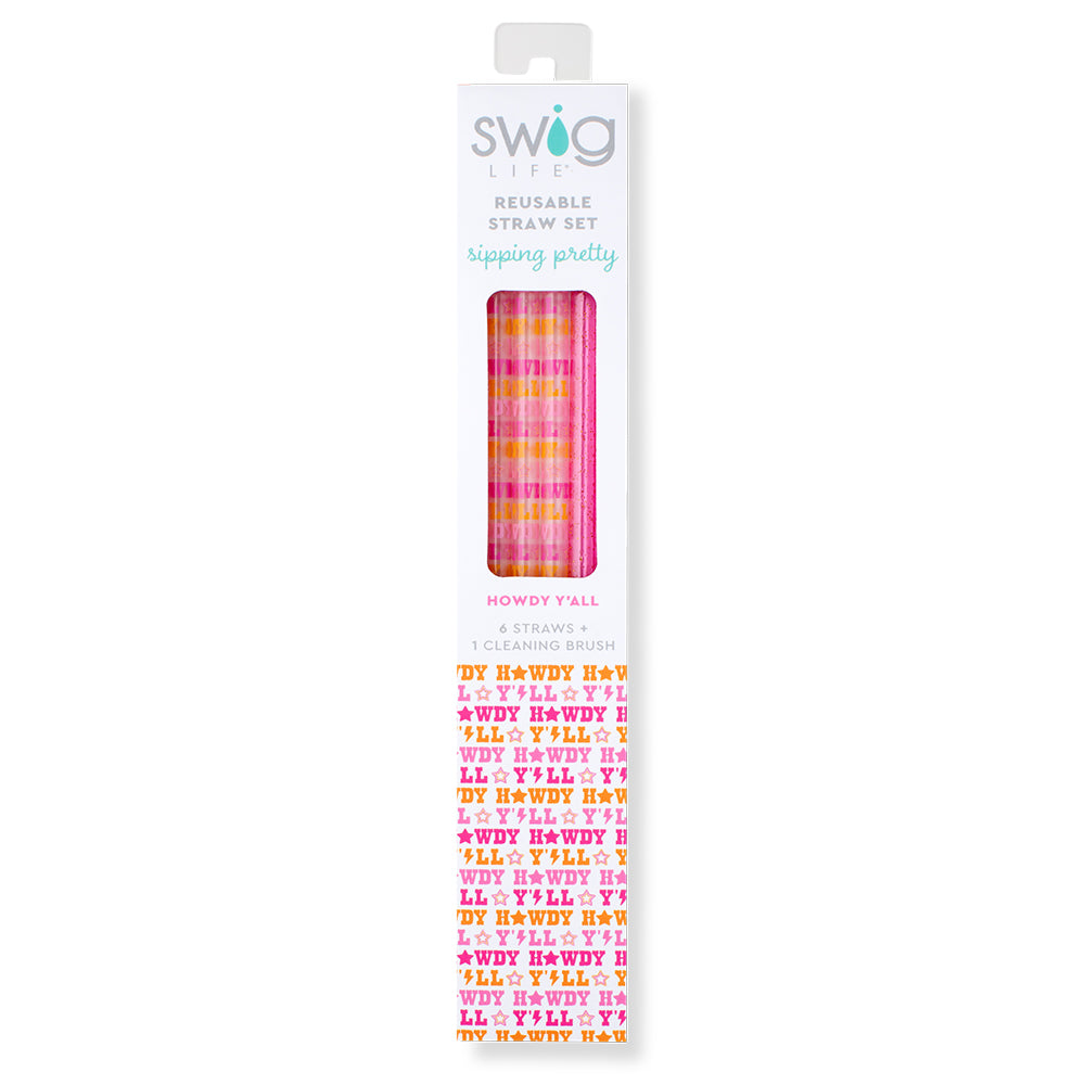 Howdy Y'all + Pink Glitter Reusable Straw Set