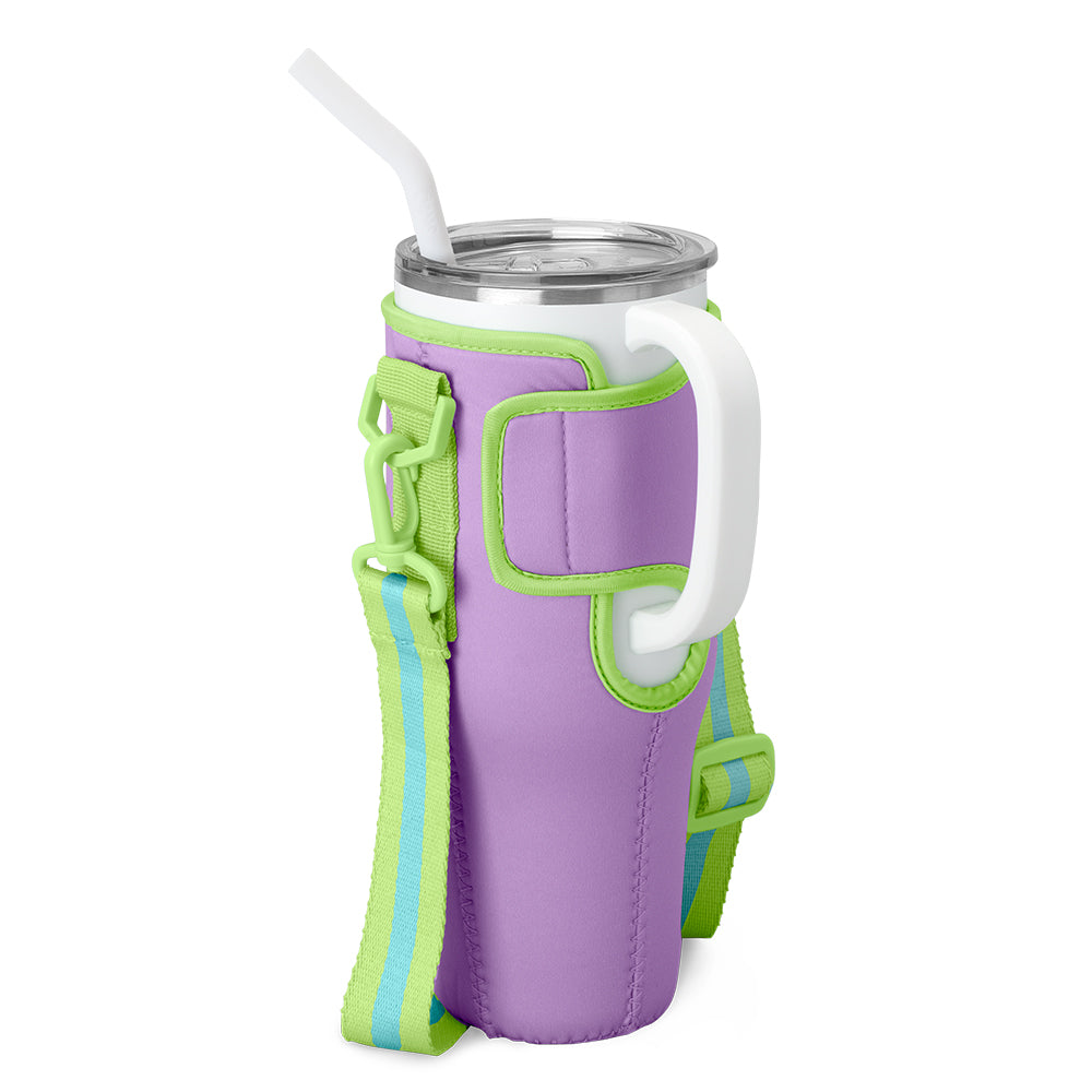 Swig Life Ultra Violet 40oz Mega Mug Sling side view with velcro enclosure
