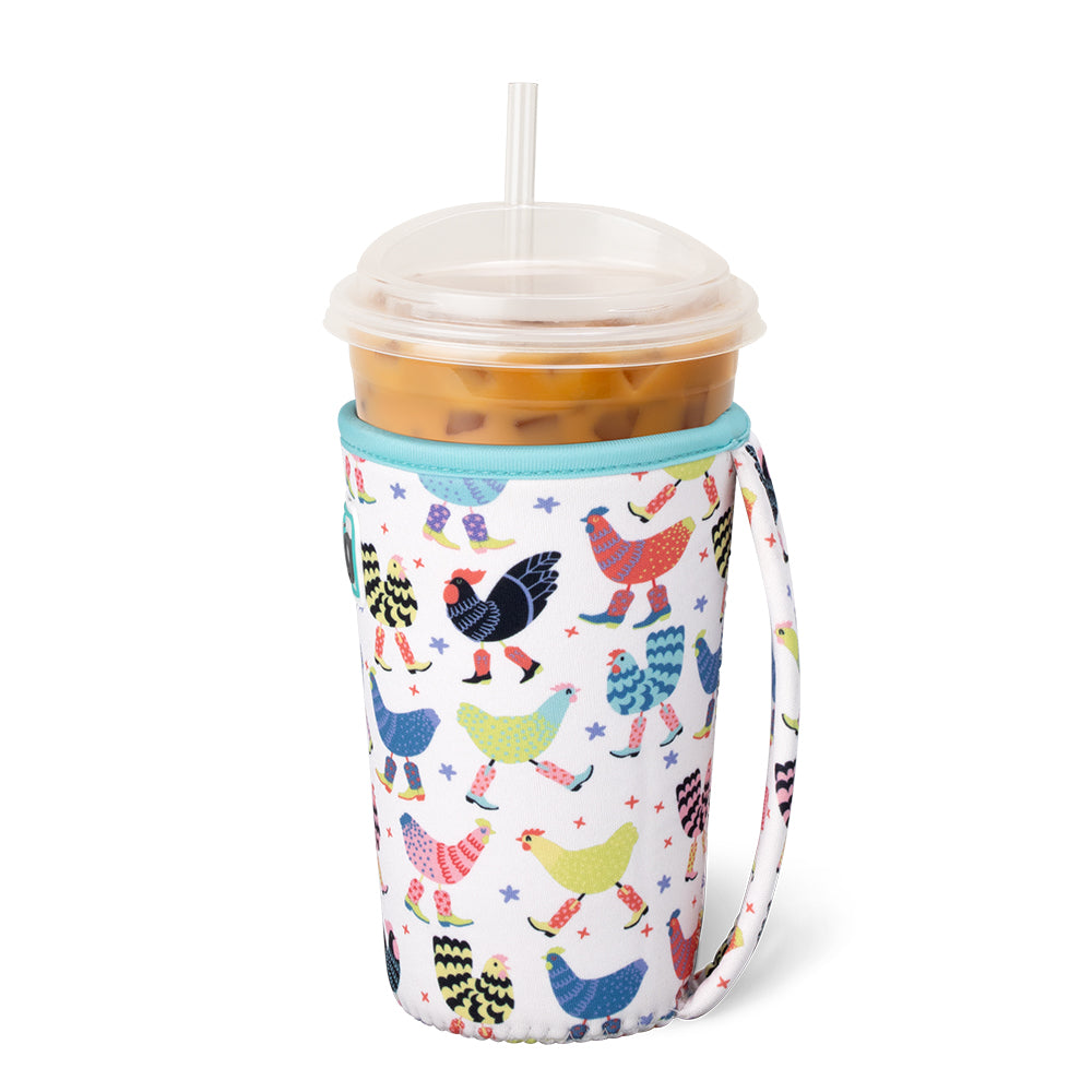 Swig Life Funky Chicken Insulated Neoprene Medium Iced Cup Coolie Handle View
