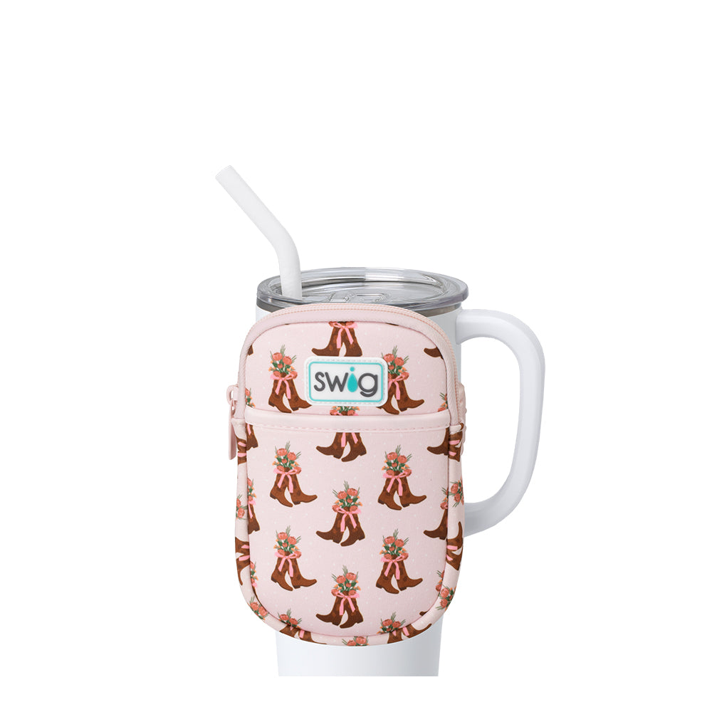 Swig Life Cowgirl Coquette Neoprene Mega Mug Pouch with Zipper on a White 40oz Mega Mug
