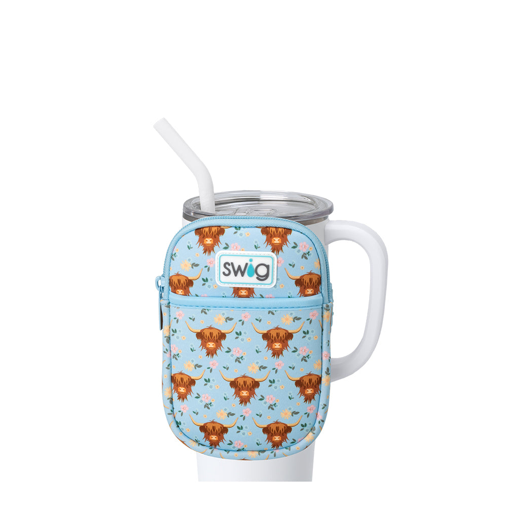 Swig Life Holy Cow Neoprene Mega Mug Pouch with Zipper on a White 40oz Mega Mug