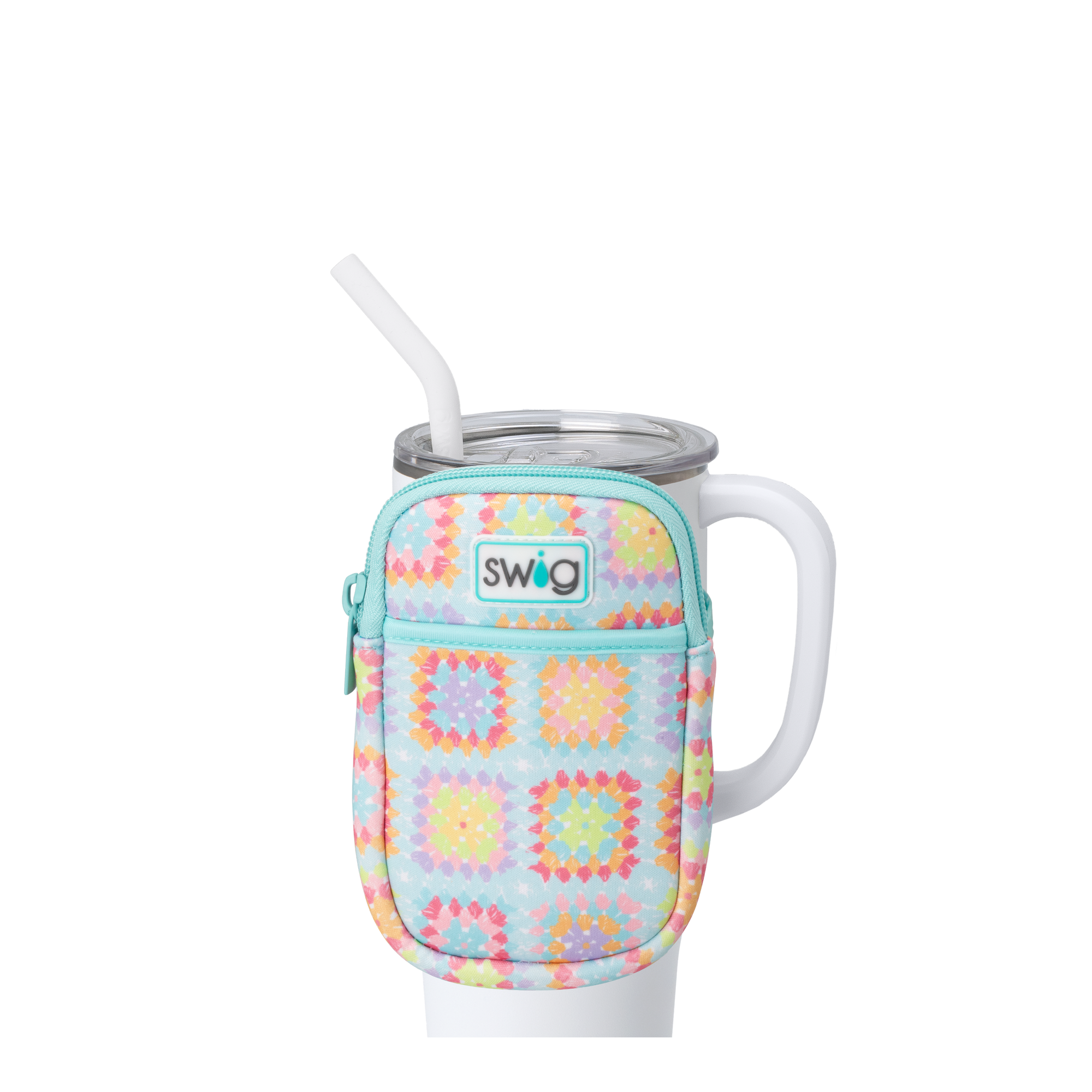 Swig Life Close Knit Neoprene Mega Mug Pouch with Zipper on a White 40oz Mega Mug