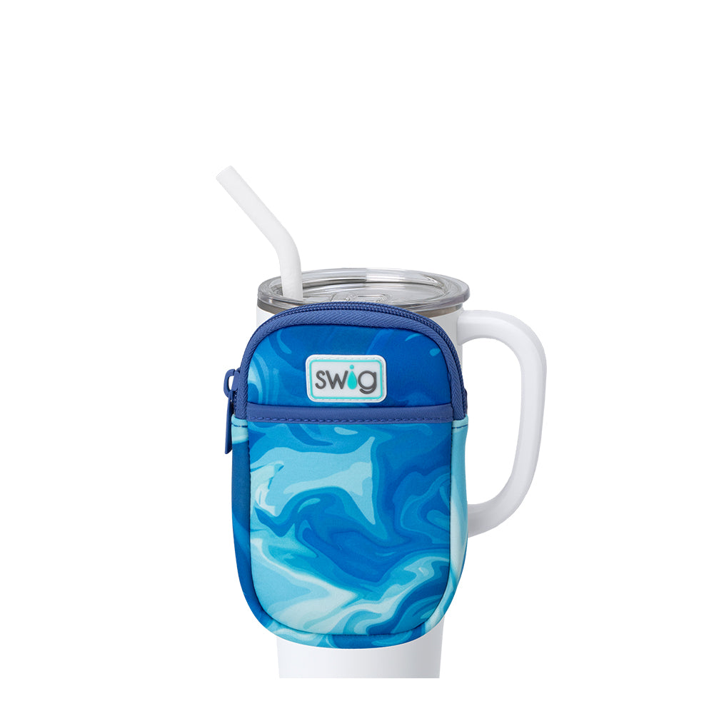 Swig Life Blue Lagoon Neoprene Mega Mug Pouch with Zipper on a White 40oz Mega Mug