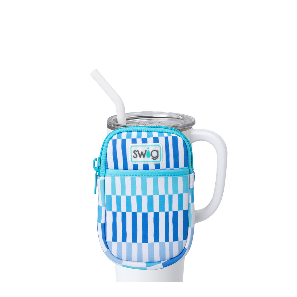 Swig Life Glacier Stripe Neoprene Mega Mug Pouch with Zipper on a White 40oz Mega Mug