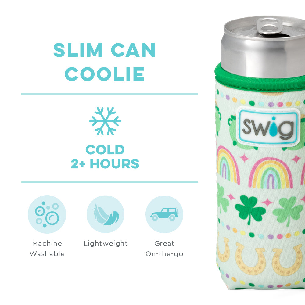 Swig Life Lucky Charm Insulated Neoprene Slim Can Coolie temperature infographic - cold 2+ hours