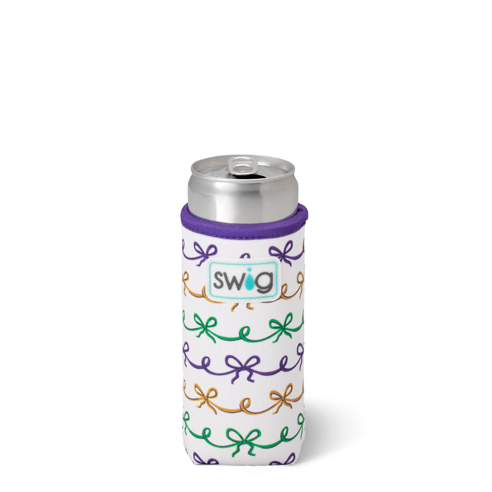 Mardi Gras Bows Slim Can Coolie