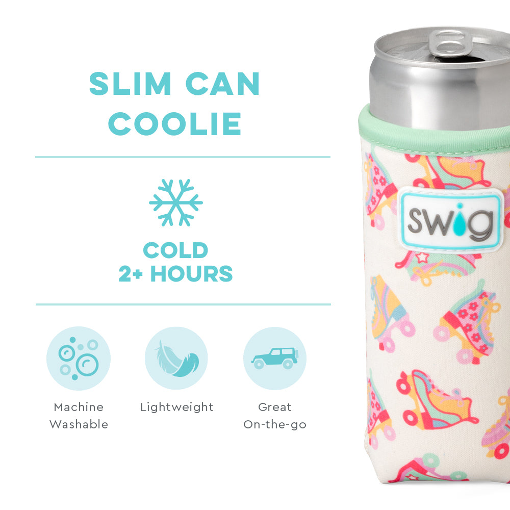 Swig Life Roller Rink Insulated Neoprene Slim Can Coolie temperature infographic - cold 2+ hours