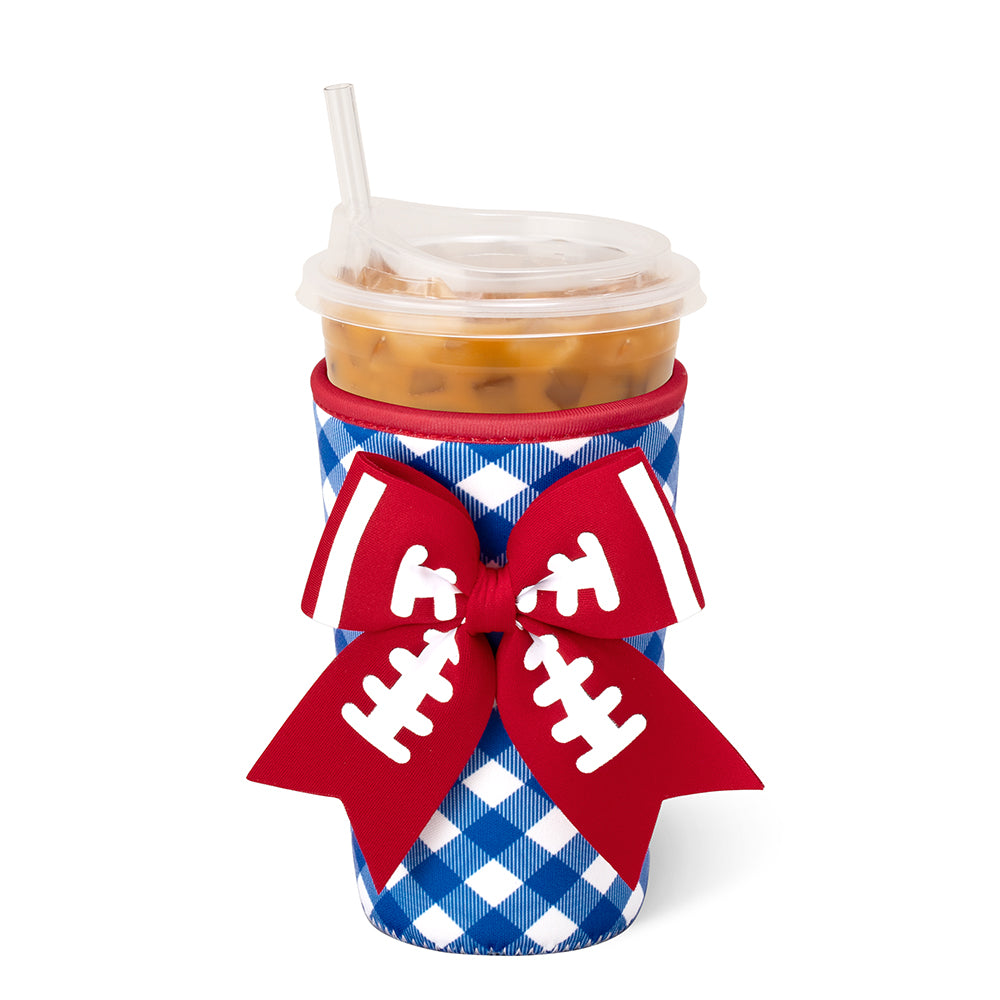 Gameday Gingham Royal + Red Medium Iced Cup Coolie