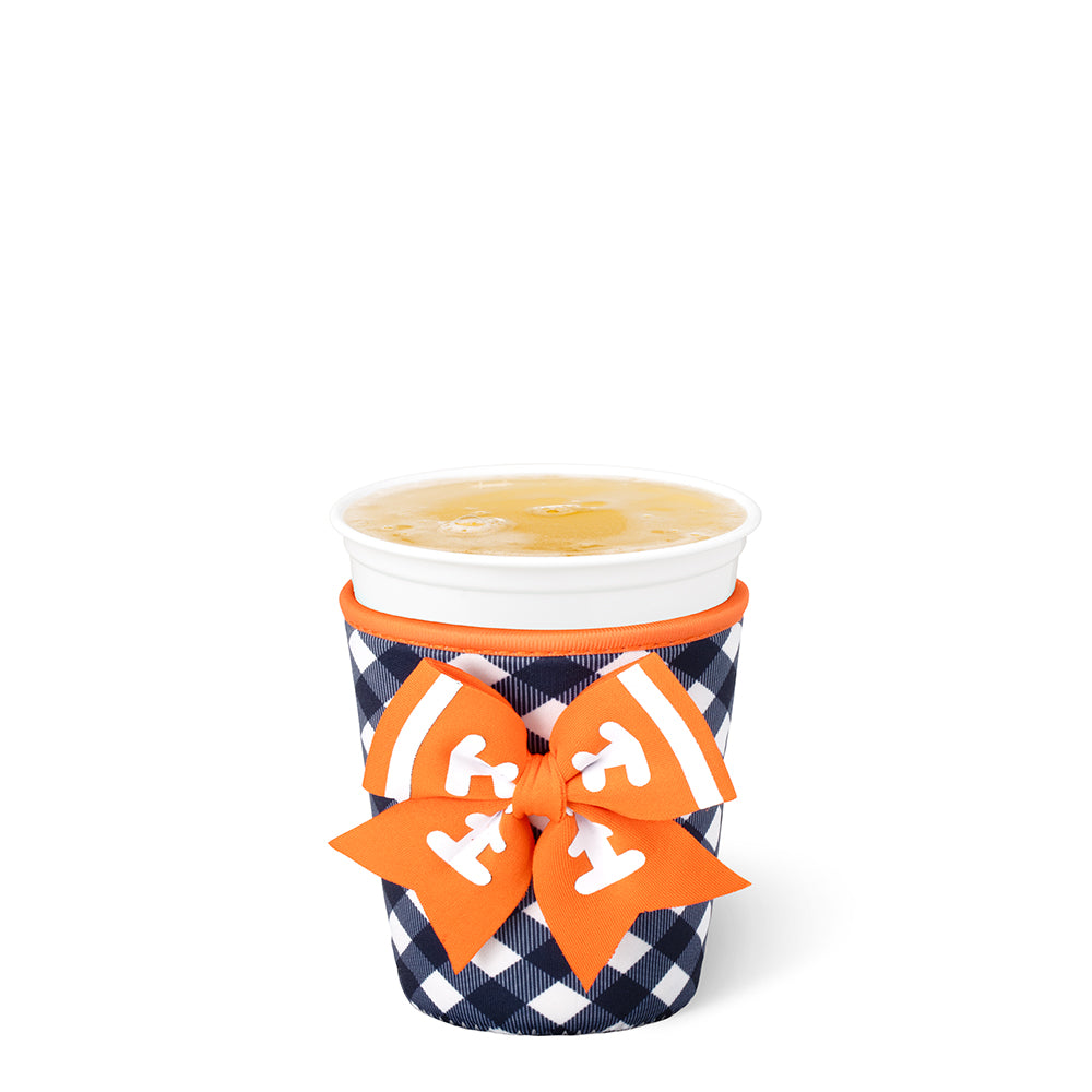Gameday Gingham Navy + Orange Small Iced Cup Coolie