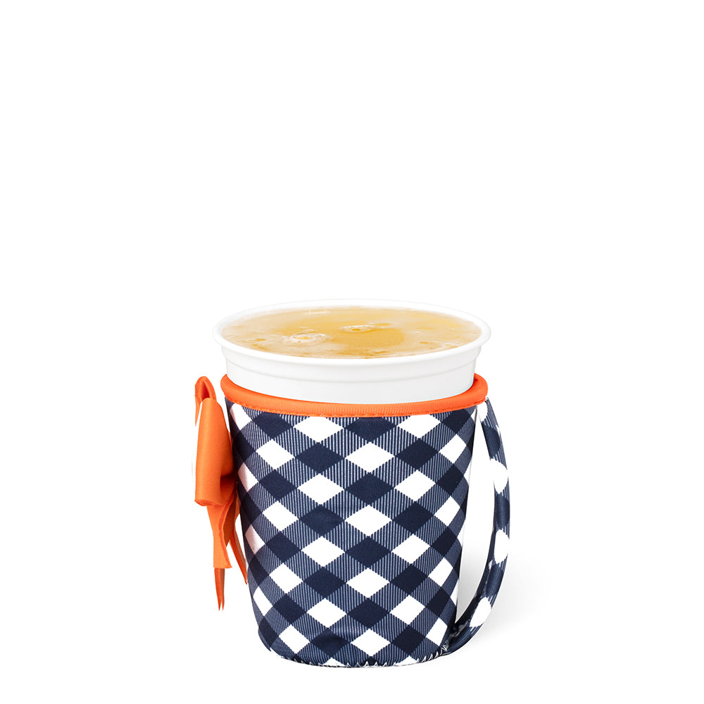 Gameday Gingham Navy + Orange Small Iced Cup Coolie