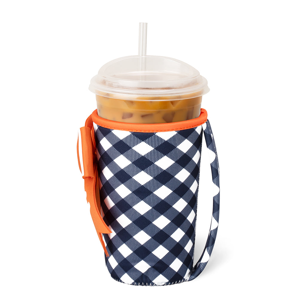 Gameday Gingham Navy + Orange Medium Iced Cup Coolie