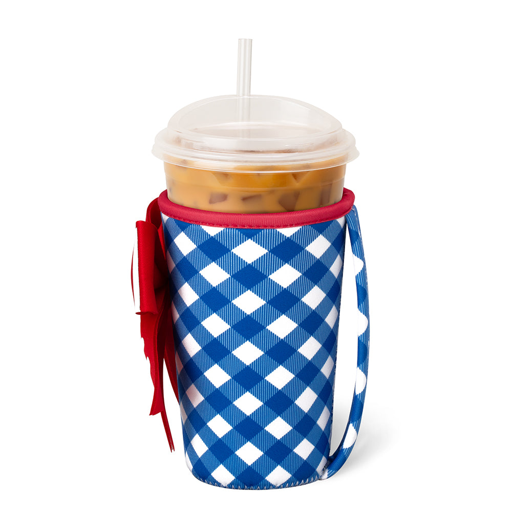 Gameday Gingham Royal + Red Medium Iced Cup Coolie