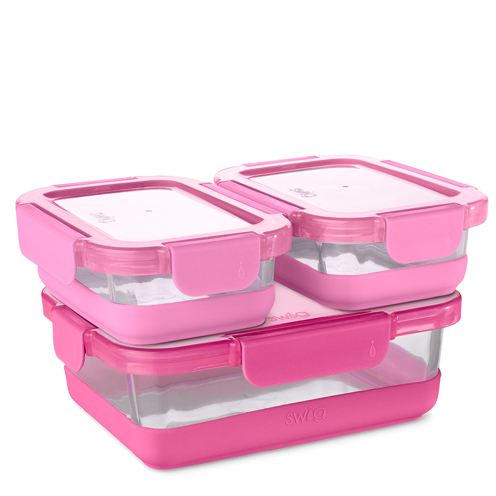 Pink 3pc Glass Food Storage Large Set