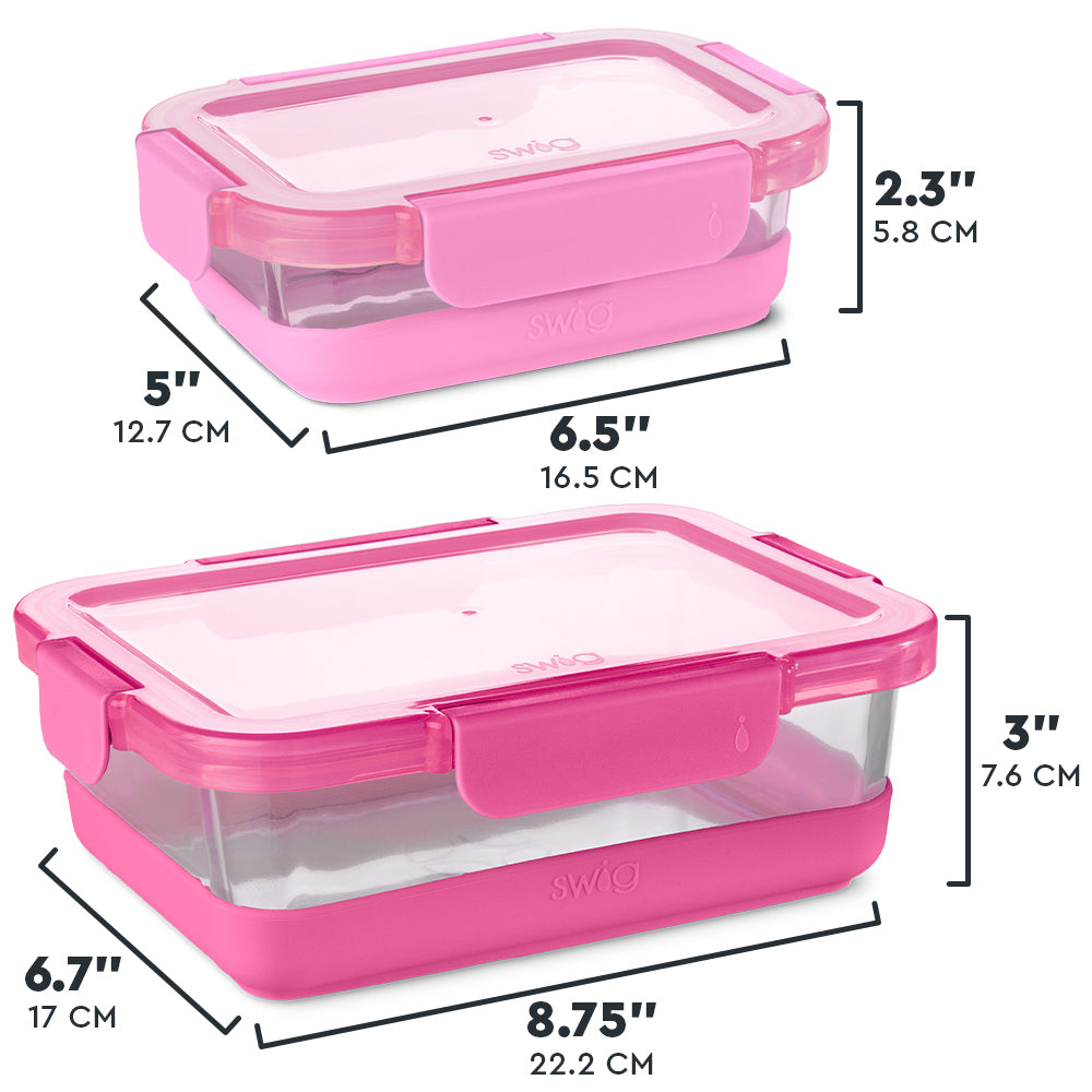 Pink 3pc Glass Food Storage Large Set