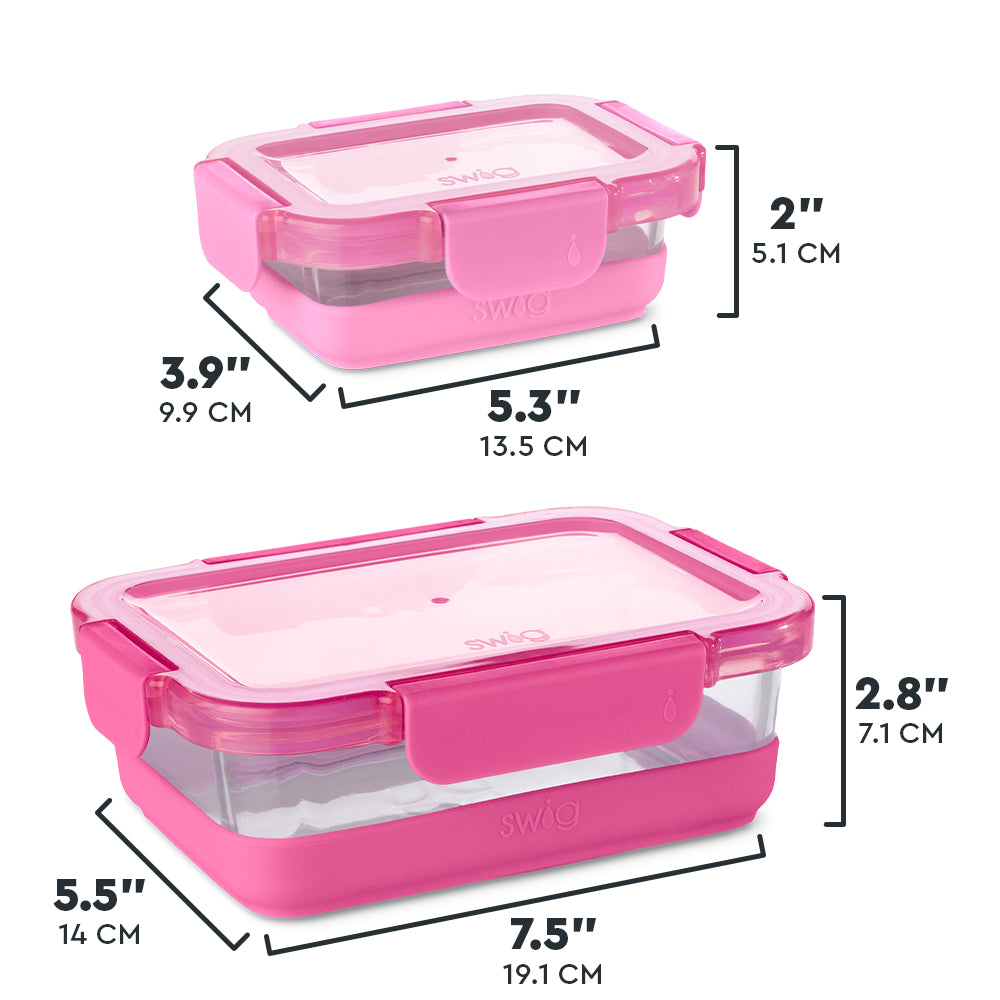 Pink 3pc Glass Food Storage Medium Set