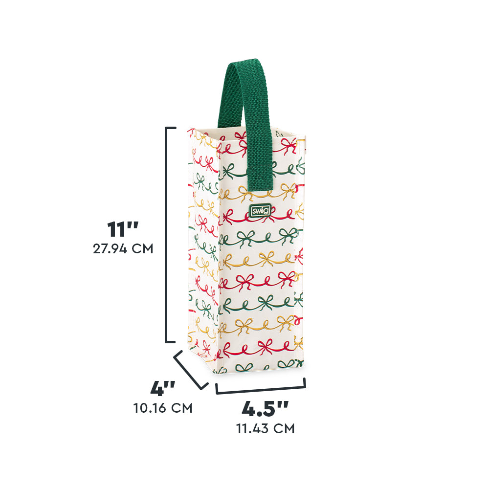 Christmas Bows Wine Reusable Gift Bag
