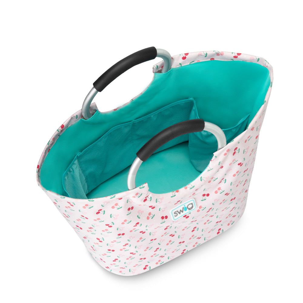 Swig Life Cherry Pie Loopi Tote Bag open view from the top showing inside storage pocket
